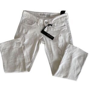Express Womens Jeans 00 White Zelda Crop Distressed Straight Leg Embellished NEW